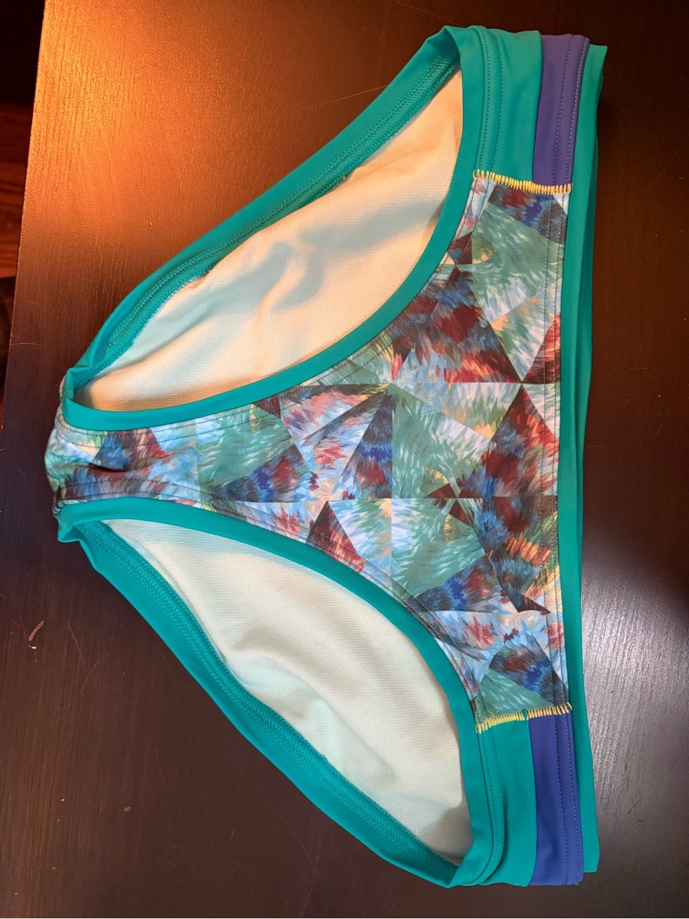 Prana Teal and Blue Geometric Print Bikini Bottom